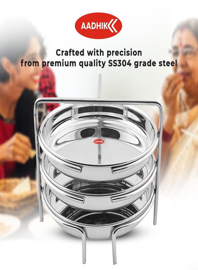 AADHIK Stainless Steel Dhokla Maker, Thatte Idli Maker, 3 Big Plates, 16 cm Plates Set With Stand, Fits in all Cookers, Dhokla Stand | Dhokla Plate Only | Thattu Idli Plate | Idli and Dhokla Maker | Khaman Dhokla Plate - Image 2